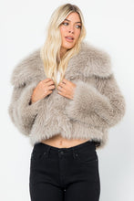 Grey Solid Faux Fur Crop Jacket