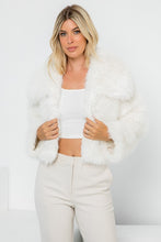 Cream Solid Faux Fur Crop Jacket