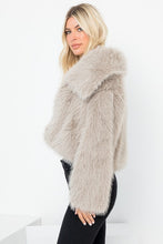 Grey Solid Faux Fur Crop Jacket