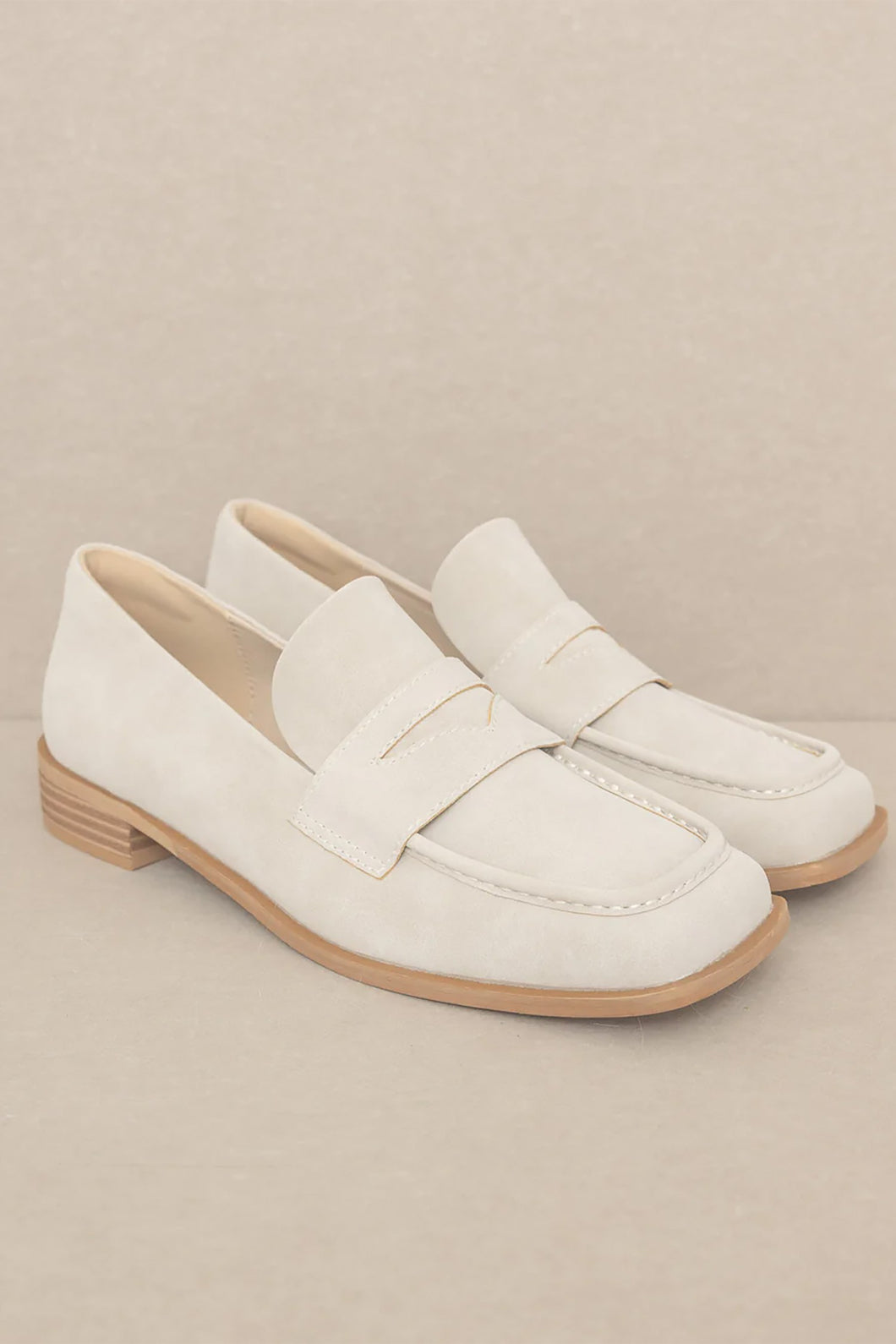 White Womens, Square Toe Slip On Heeled Loafer