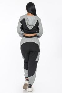 Black Combo Active Contrast Piping Jogger Set