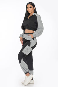 Black Combo Active Contrast Piping Jogger Set