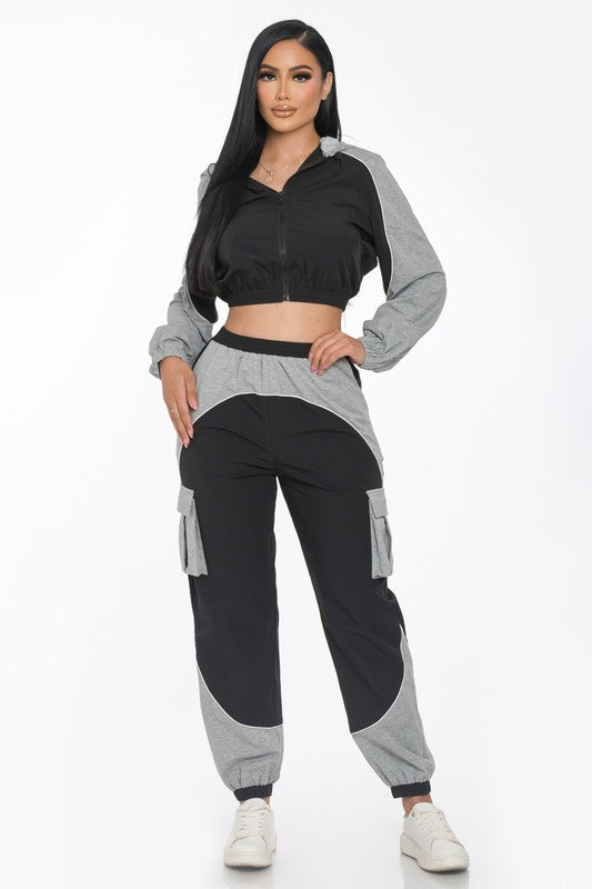 Black Combo Active Contrast Piping Jogger Set