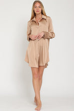 Khaki Long Sleeve Shirt Satin Mini Dress