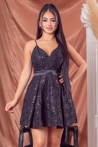 Black Sleeveless Sequin Mini Dress