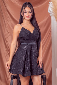 Black Sleeveless Sequin Mini Dress