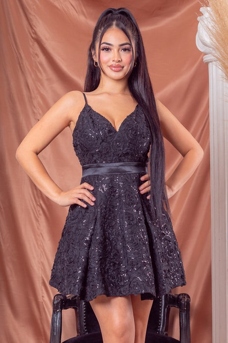 Black Sleeveless Sequin Mini Dress