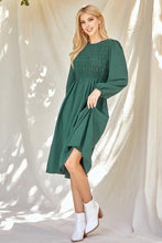 Hunter Green Solid Smocked Dress