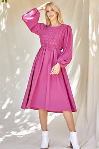 Magenta Solid Smocked Dress