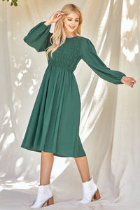 Hunter Green Solid Smocked Dress