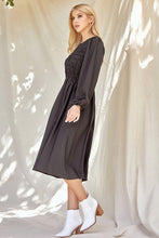 Black Solid Smocked Dress