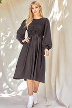 Black Solid Smocked Dress