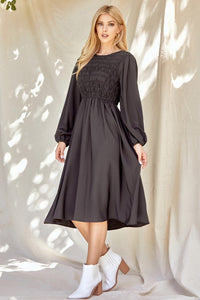 Black Solid Smocked Dress