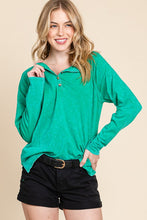 Kelly Green Cotton Mineral Wash Button Down Long Sleeve Top