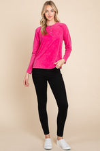 Hot Pink Cotton Mineral Wash Button Down Long Sleeve Top