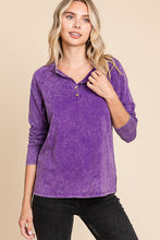 Purple Cotton Mineral Wash Button Down Long Sleeve Top