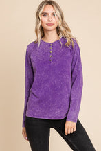 Purple Cotton Mineral Wash Button Down Long Sleeve Top