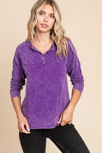 Purple Cotton Mineral Wash Button Down Long Sleeve Top