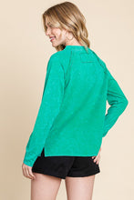 Kelly Green Cotton Mineral Wash Button Down Long Sleeve Top
