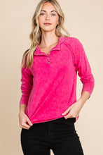 Hot Pink Cotton Mineral Wash Button Down Long Sleeve Top