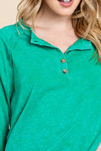 Kelly Green Cotton Mineral Wash Button Down Long Sleeve Top