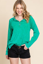 Kelly Green Cotton Mineral Wash Button Down Long Sleeve Top