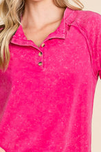 Hot Pink Cotton Mineral Wash Button Down Long Sleeve Top