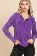 Purple Cotton Mineral Wash Button Down Long Sleeve Top