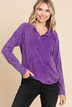 Purple Cotton Mineral Wash Button Down Long Sleeve Top