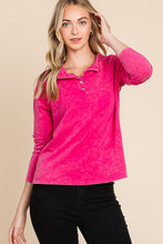 Hot Pink Cotton Mineral Wash Button Down Long Sleeve Top