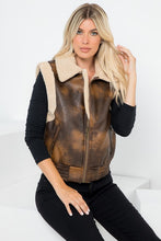 Brown Tan Vegan Leather Shearling Zip Up Vest