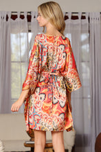 Coral/Beige Kimono Tie Back Waisted Mini Dress