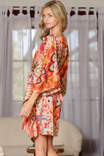 Coral/Beige Kimono Tie Back Waisted Mini Dress