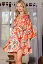 Coral/Beige Kimono Tie Back Waisted Mini Dress