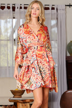 Coral/Beige Kimono Tie Back Waisted Mini Dress