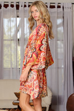Coral/Beige Kimono Tie Back Waisted Mini Dress