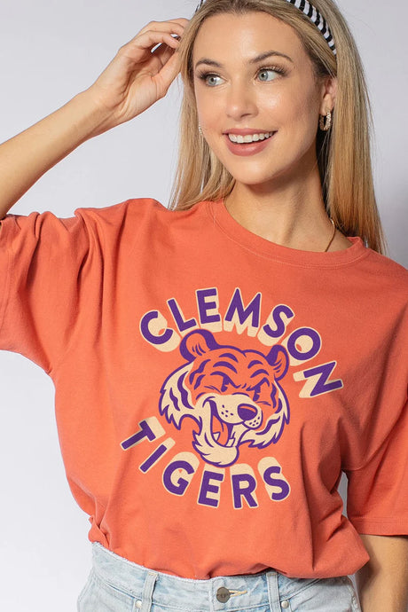 Coral Clemson Tiger Gameday Graphic Tees