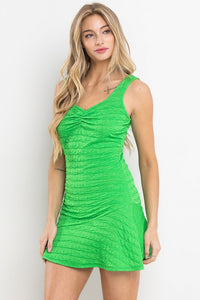 Green Sleeveless Textured Mini Dress