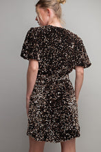 Black Short Sleeve Sequin Wrap Mini Dress
