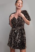 Black Short Sleeve Sequin Wrap Mini Dress