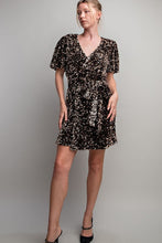 Black Short Sleeve Sequin Wrap Mini Dress