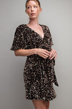 Black Short Sleeve Sequin Wrap Mini Dress