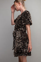 Black Short Sleeve Sequin Wrap Mini Dress