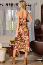 Olive Green/Fuchsia Tube Tie Cowl Back Waisted Midi Dress