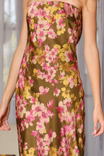 Olive Green/Fuchsia Tube Tie Cowl Back Waisted Midi Dress