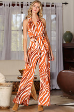 Brick/Rust Halter Backless Belted Jumpsuit