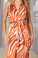 Brick/Rust Halter Backless Belted Jumpsuit