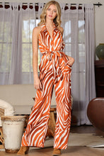 Brick/Rust Halter Backless Belted Jumpsuit