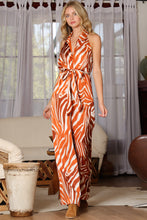 Brick/Rust Halter Backless Belted Jumpsuit