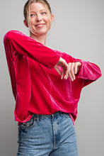Hot Pink Velvet V Neck Blouse Top